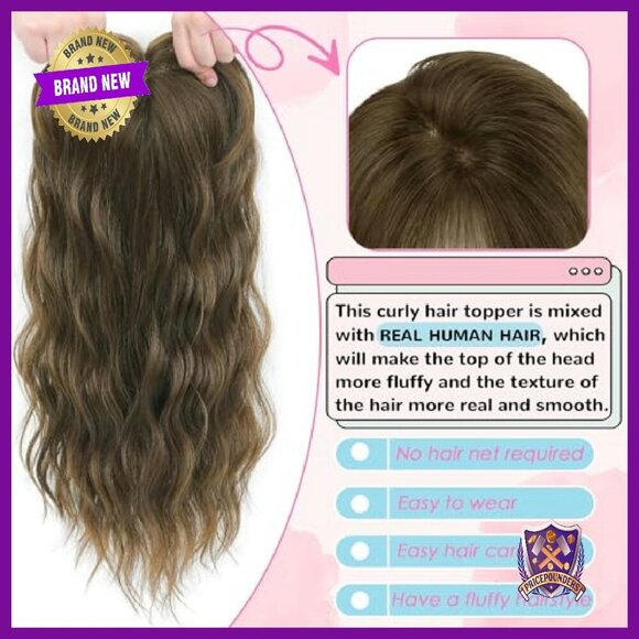 20 Inch Hand Tied Hair Topper with Bangs for Thinning Crown main image 5